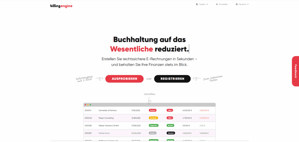 Hompage von BillingEngine